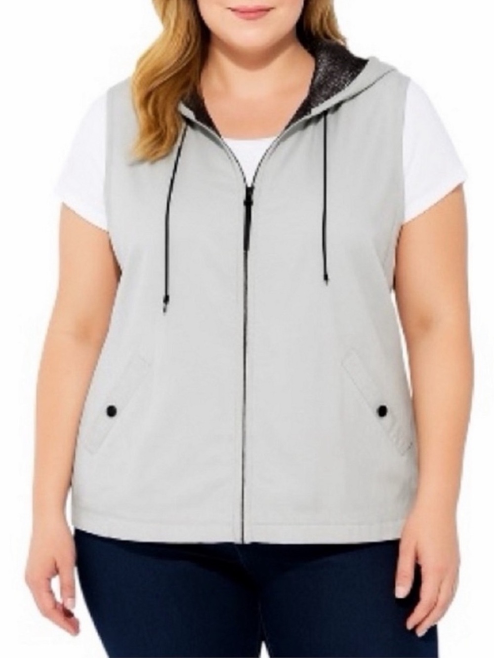 Vintage CROSSROADS WOMAN Hooded Vest Lightweight Cream Cotton Cargo Plus Sz 2X